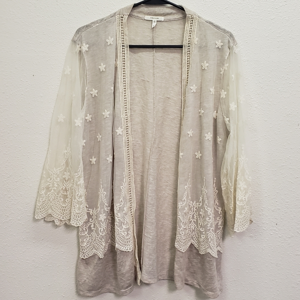 Cream boho cardigan with lace maurices size xl